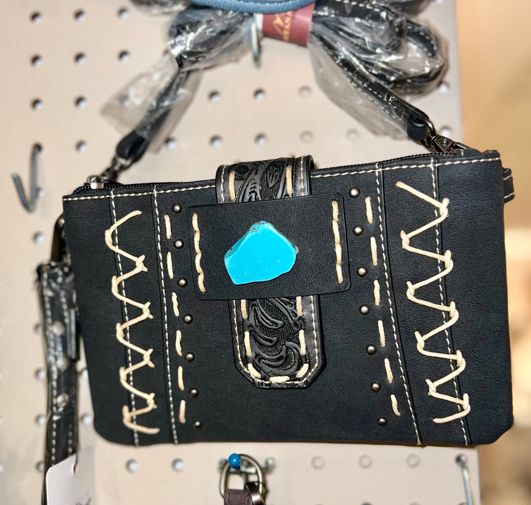 Montana West Black and Turquoise Cross Body Purse