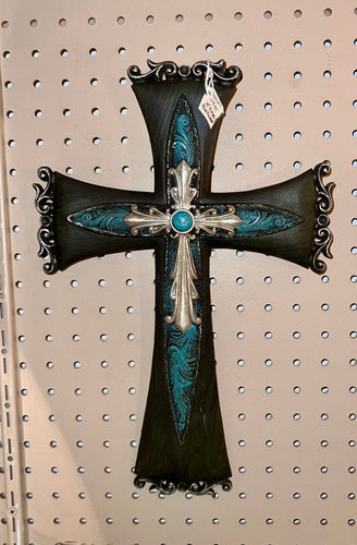 Hanging Black and Turquoise Metal Cross