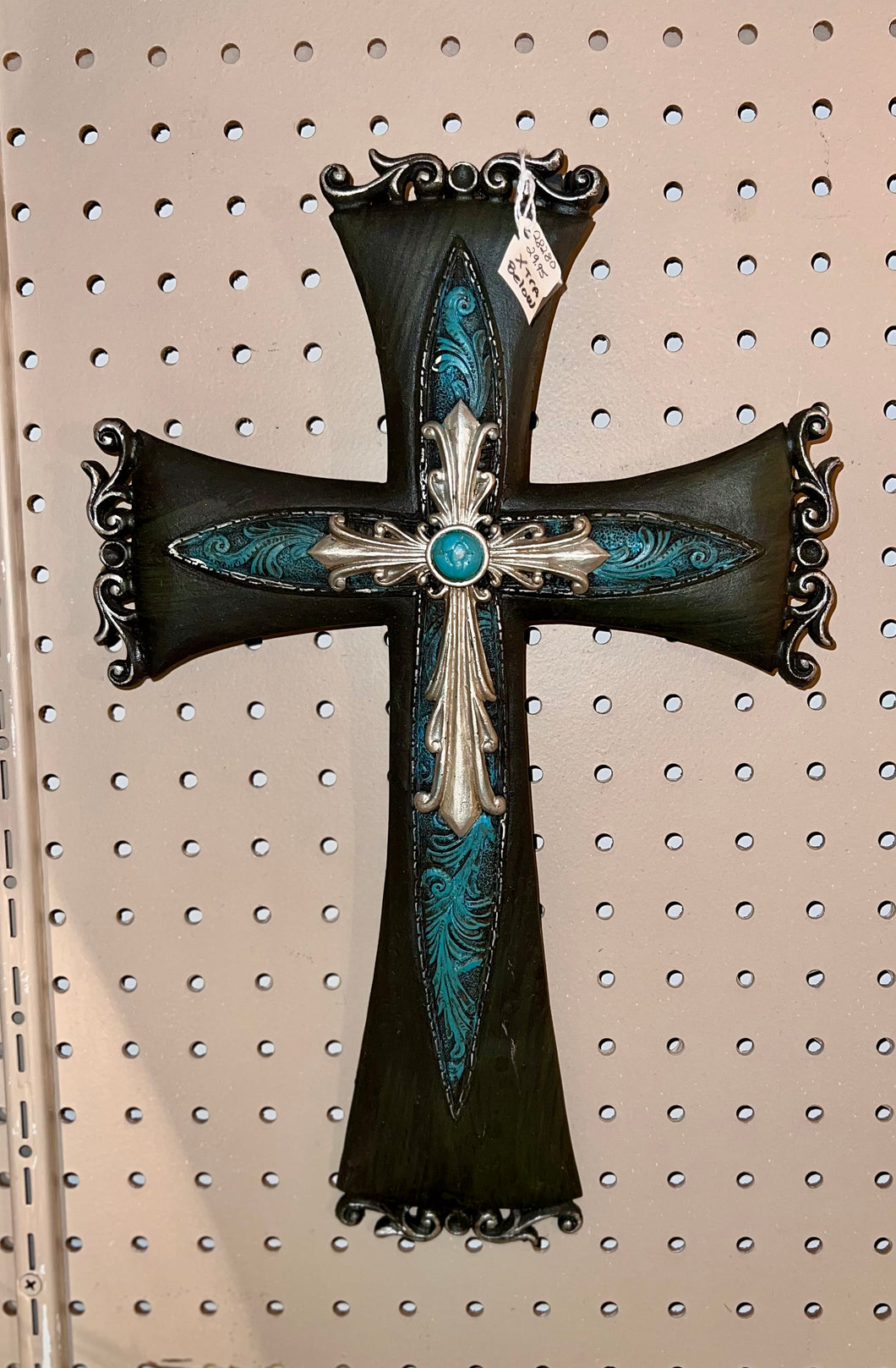 Hanging Black and Turquoise Metal Cross